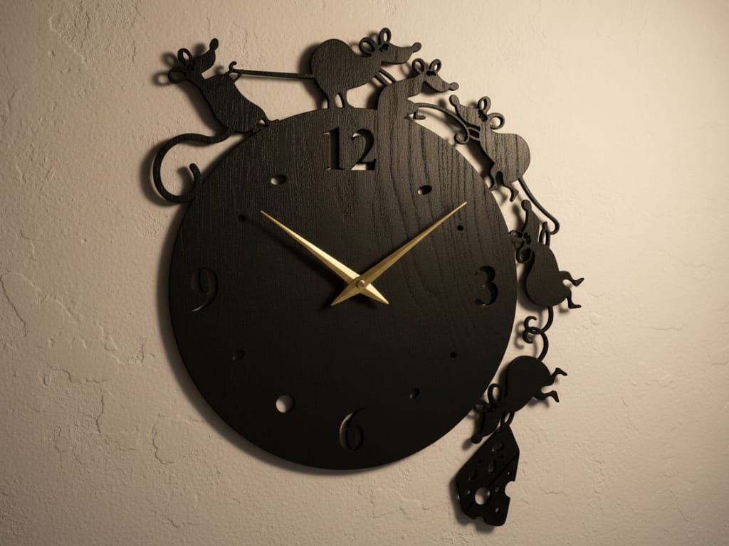 Laser Cut Cute Mouse and Cheese Wall Clock
