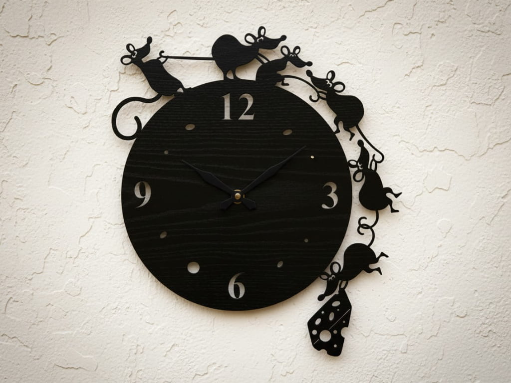 Laser Cut Cute Mouse and Cheese Wall Clock