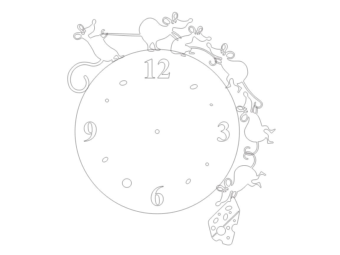 Laser Cut Cute Mouse and Cheese Wall Clock