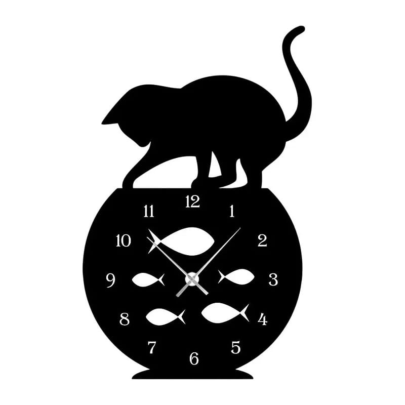Laser Cut Naughty Cat Fish Tank Wall Clock