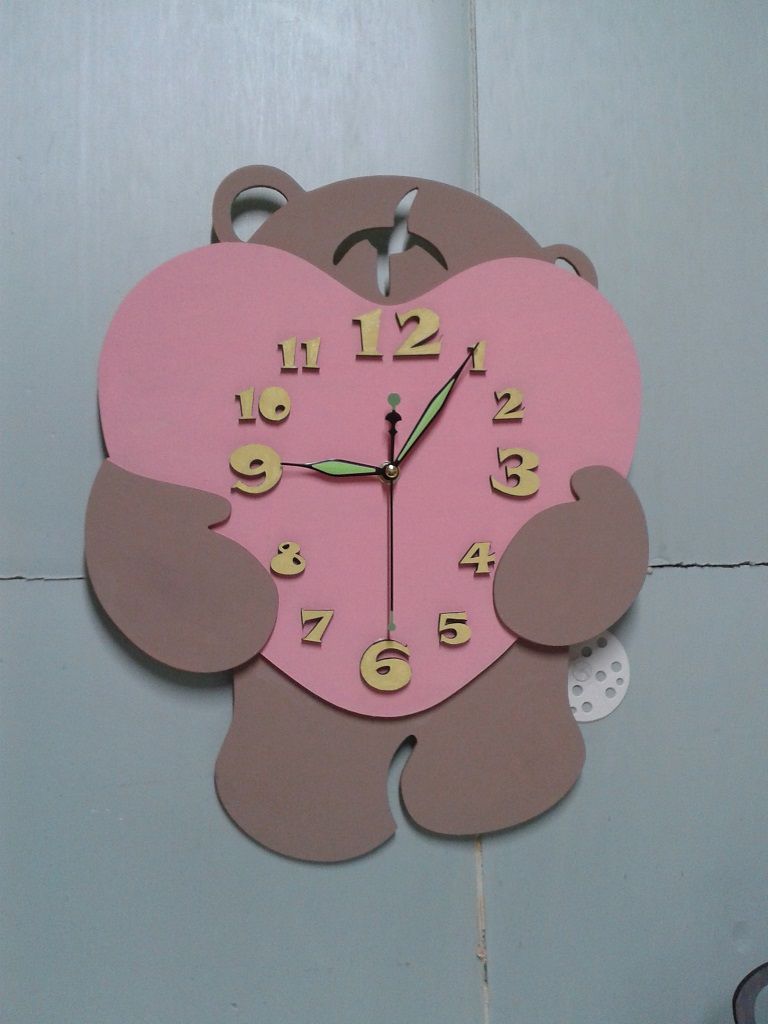 Laser Cut Teddy Bear with Heart Wall Clock