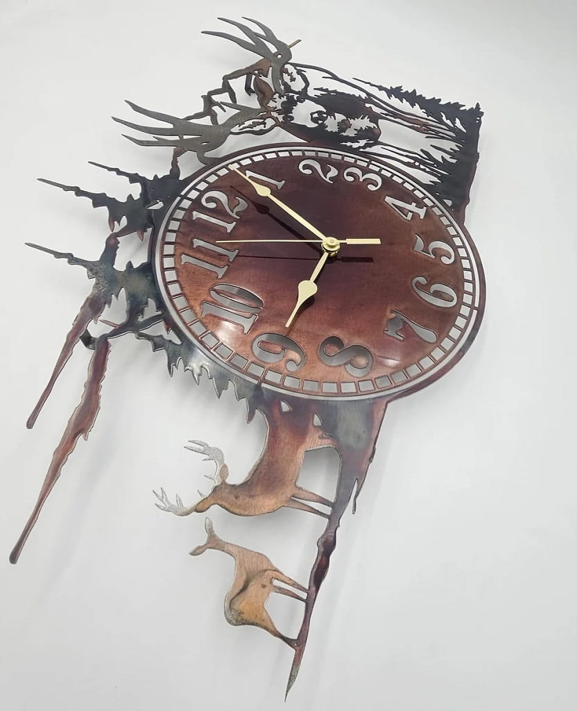 Laser Cut Deer Forest and Mountain Scenic Wall Clock Design