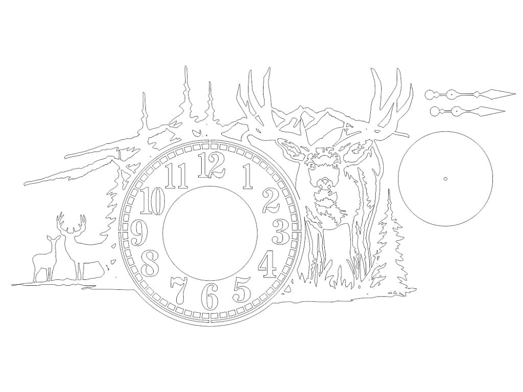 Laser Cut Deer Forest and Mountain Scenic Wall Clock Design