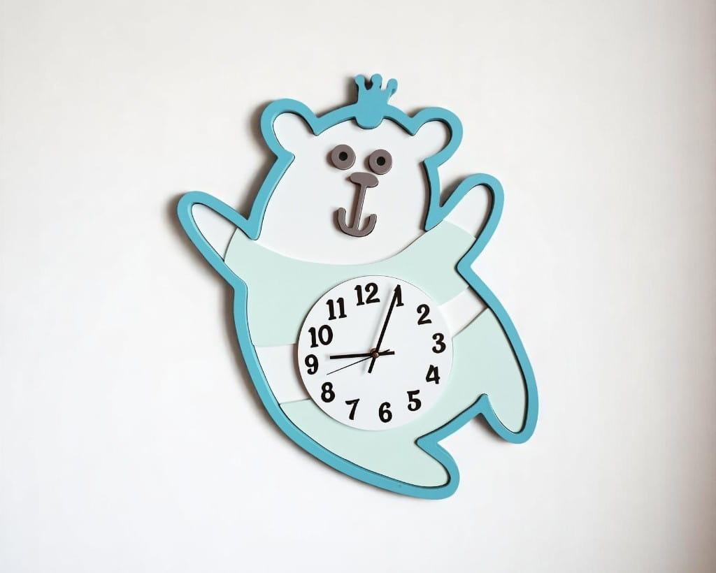 Laser Cut Cartoon Bear Decorative Wall Clock for Kids Room