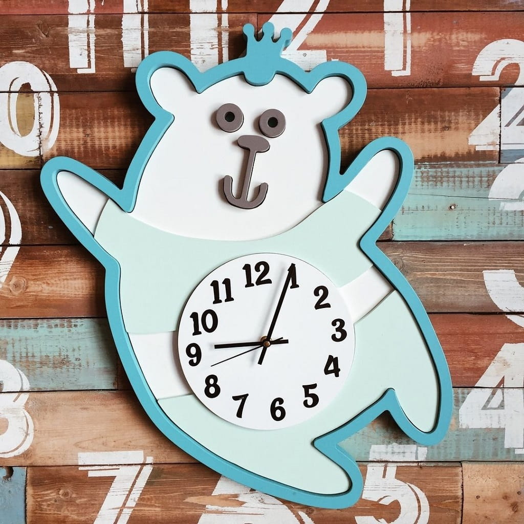 Laser Cut Cartoon Bear Decorative Wall Clock for Kids Room