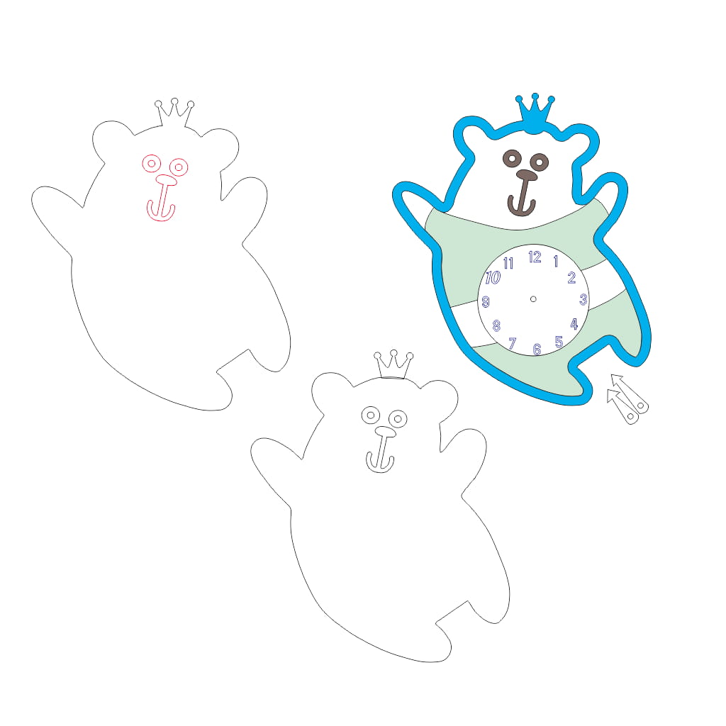 Laser Cut Cartoon Bear Decorative Wall Clock for Kids Room