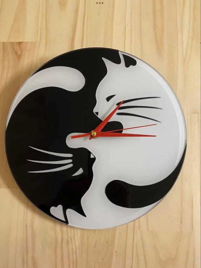 Laser Cut Black and White Yin Yang Cats Wall Clock