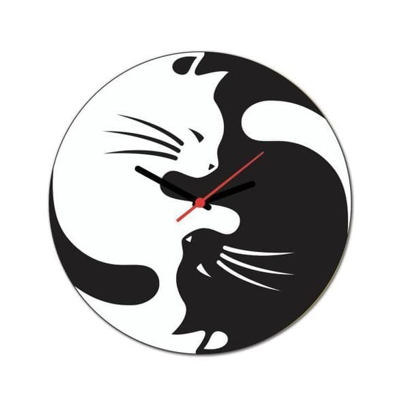 Laser Cut Black and White Yin Yang Cats Wall Clock