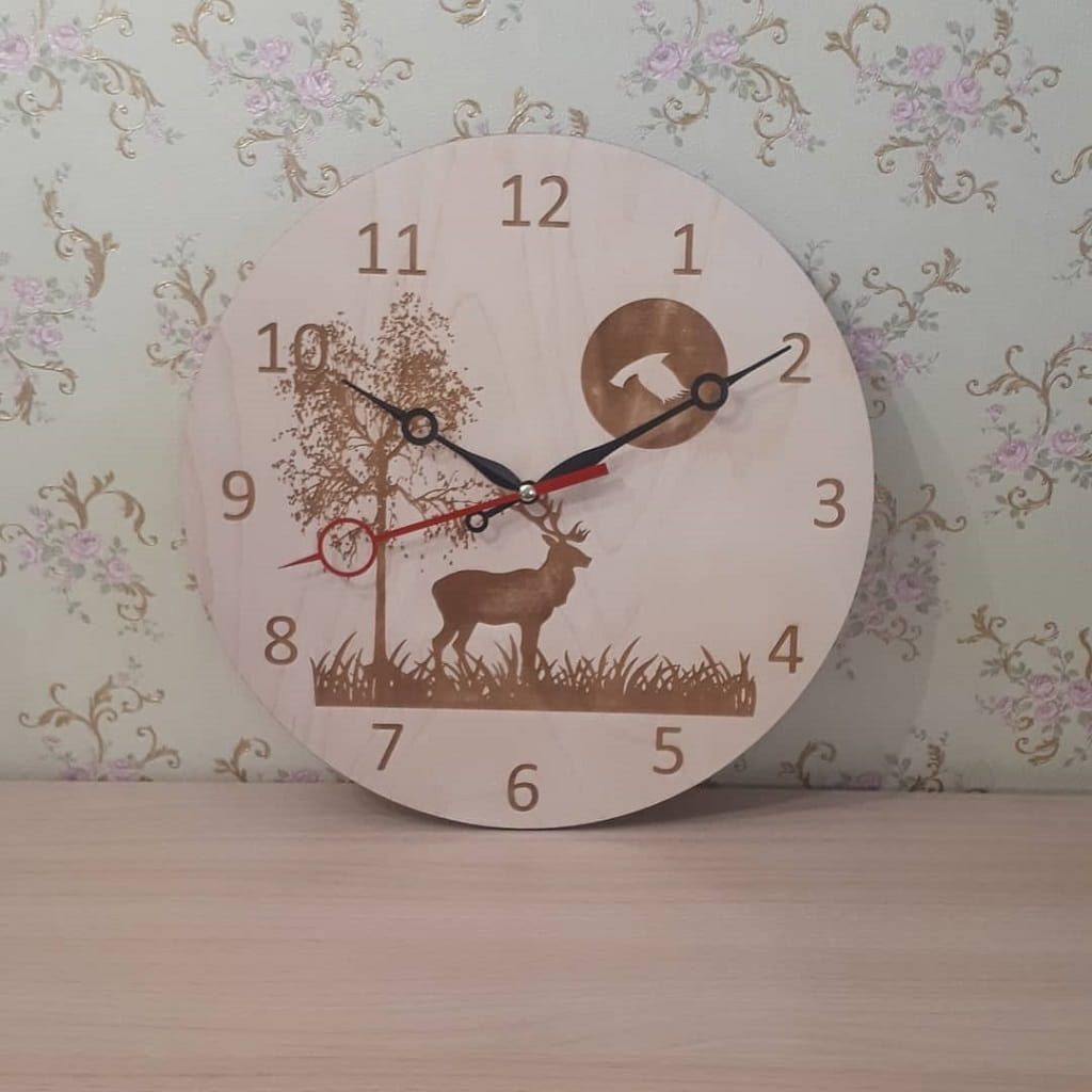 Laser Cut Deer Tree Moon Wooden Engraved Wall Clock