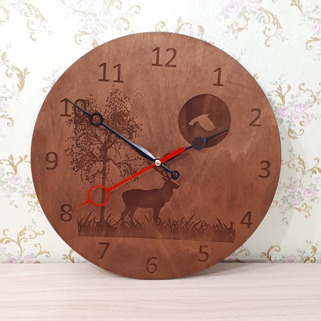 Laser Cut Deer Tree Moon Wooden Engraved Wall Clock