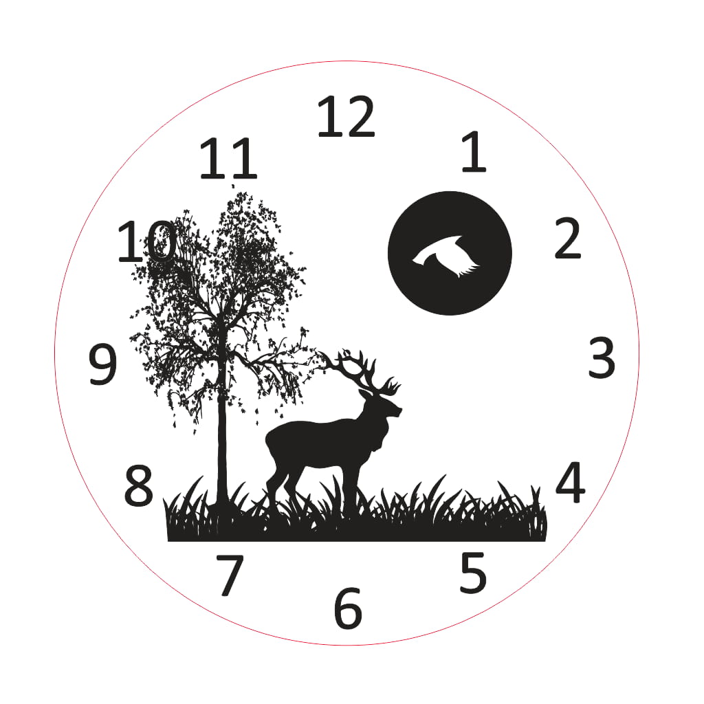 Laser Cut Deer Tree Moon Wooden Engraved Wall Clock