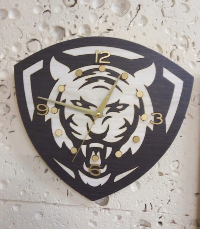 Laser Cut Shield Shaped Multi Layered Tiger Wall Clock