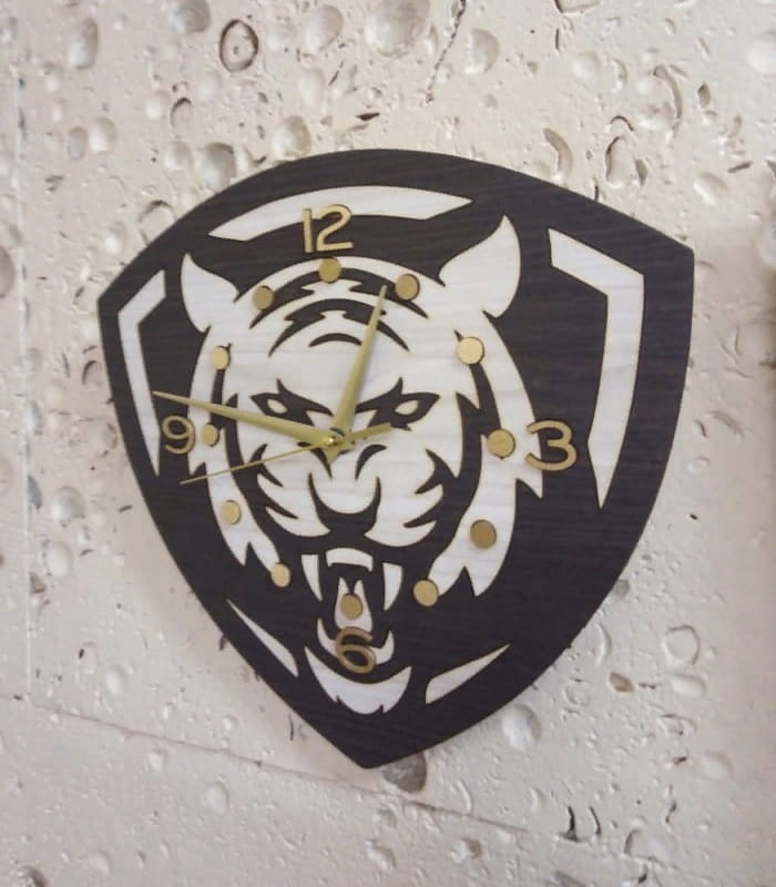 Laser Cut Shield Shaped Multi Layered Tiger Wall Clock