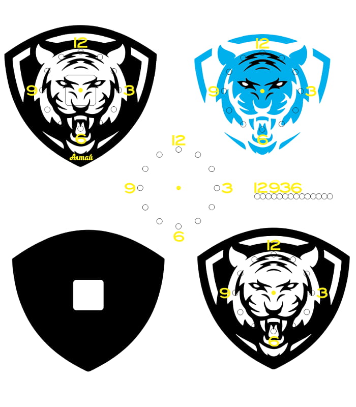 Laser Cut Shield Shaped Multi Layered Tiger Wall Clock