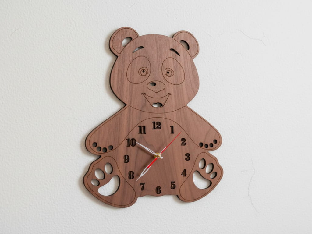 Laser Cut Wooden Teddy Bear Wall Clock for Kids Room Decor