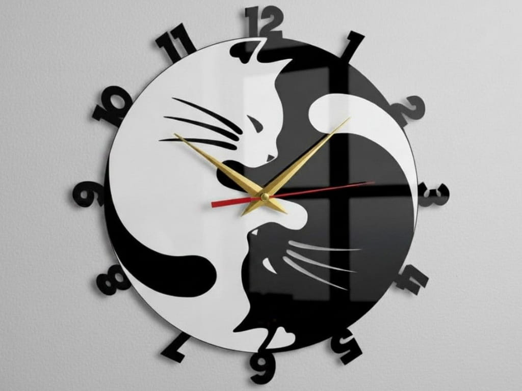 Laser Cut Yin Yang Cats Wall Clock
