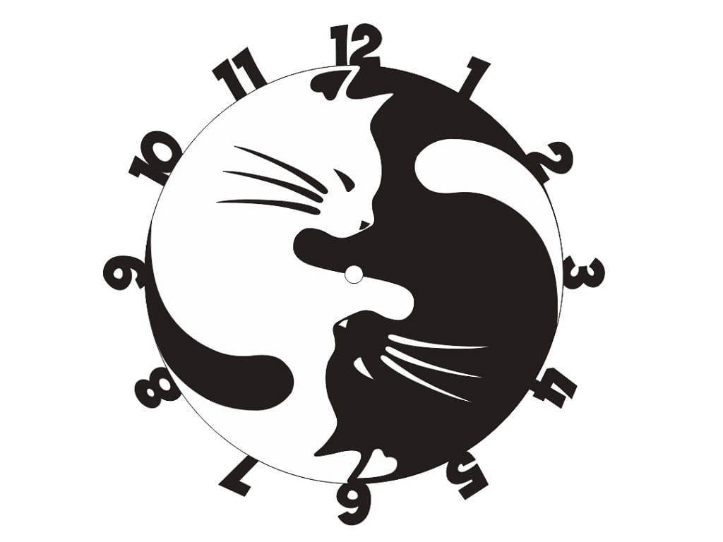 Laser Cut Yin Yang Cats Wall Clock