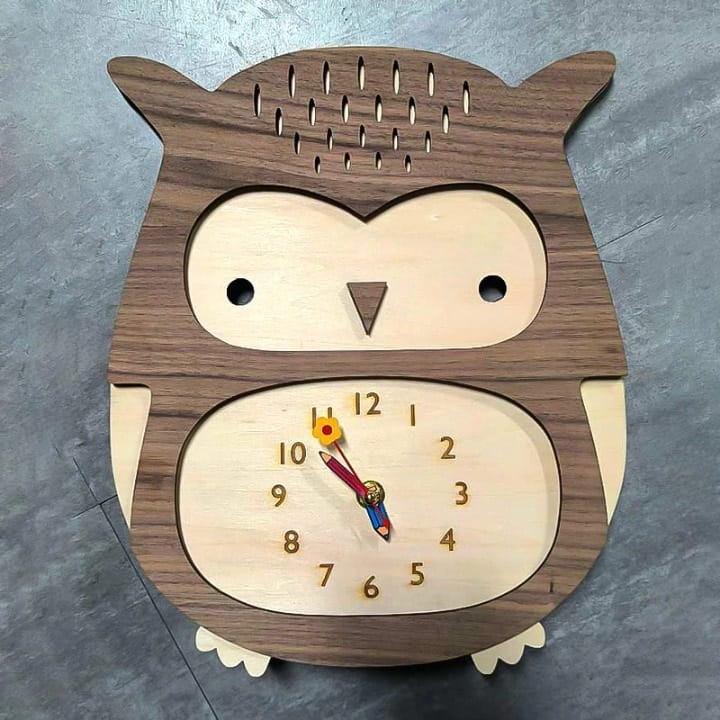 Laser Cut Wooden Owl Wall Clock