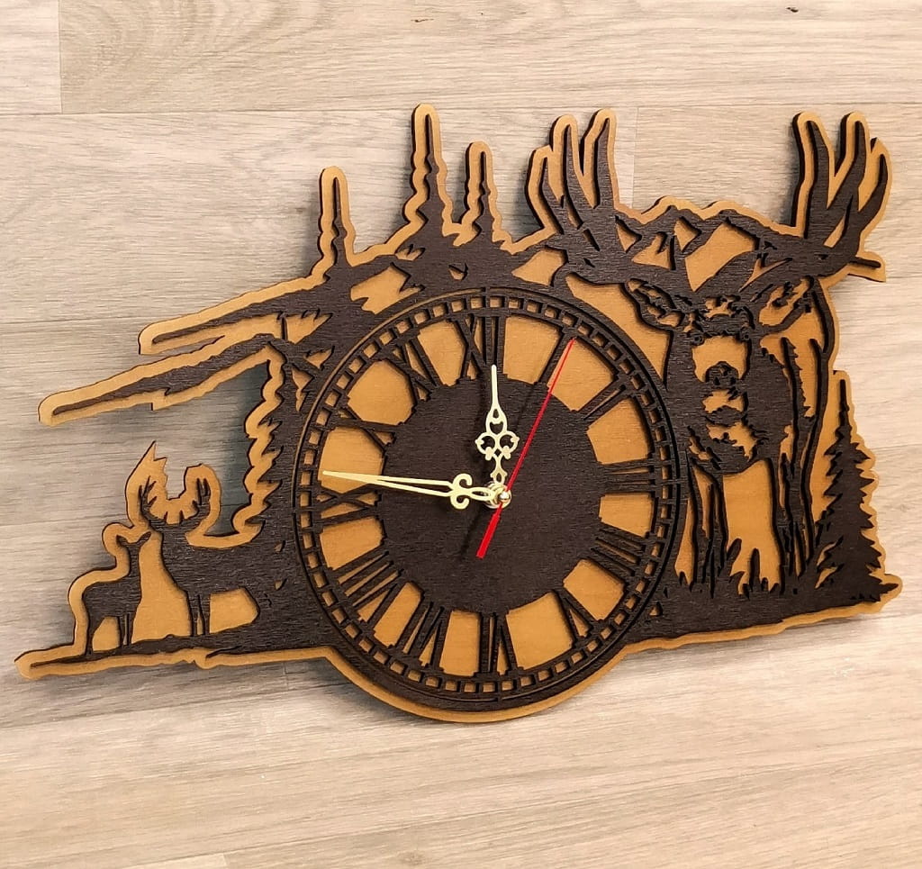Laser Cut Double Layer Deer Forest Scene Clock with Roman Numeral