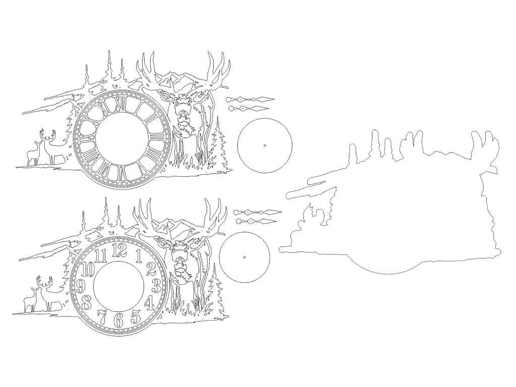Laser Cut Double Layer Deer Forest Scene Clock with Roman Numeral