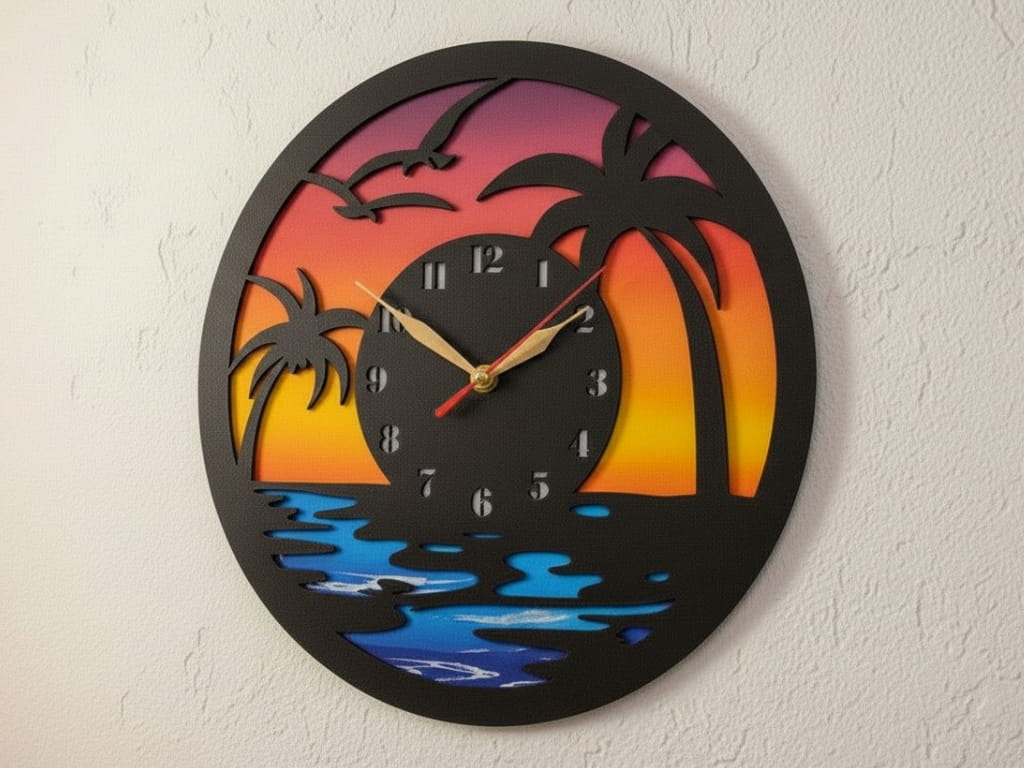 Laser Cut Layered Tropical Beach Sunset Wall Clock