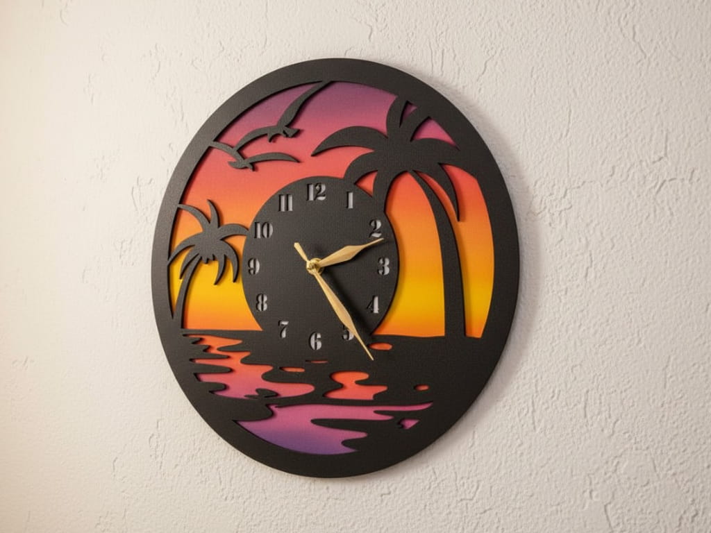 Laser Cut Layered Tropical Beach Sunset Wall Clock