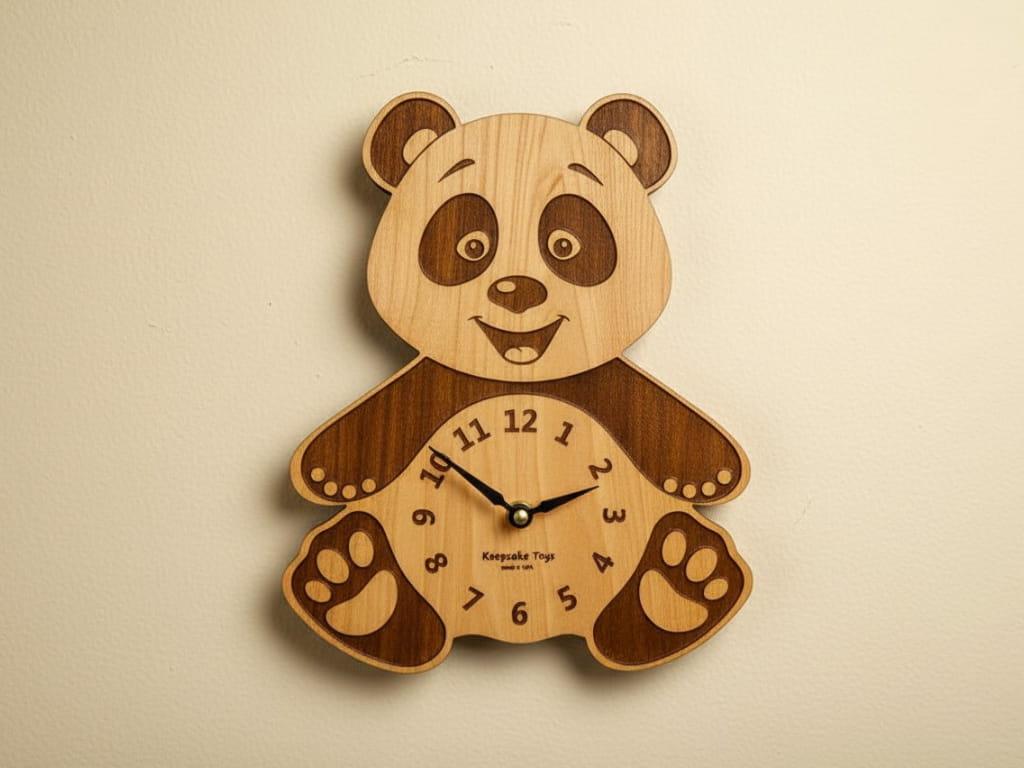 Laser Cut Wooden Panda Wall Clock for Kids Room