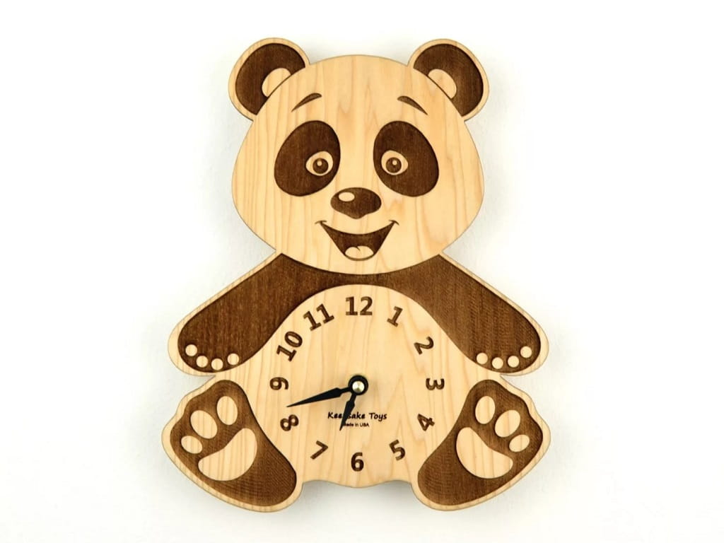 Laser Cut Wooden Panda Wall Clock for Kids Room