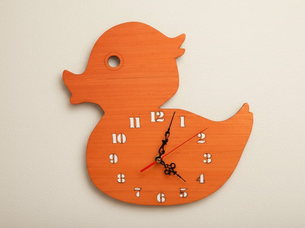 Laser Cut Duck Shaped Wooden Wall Clock for Kids Room