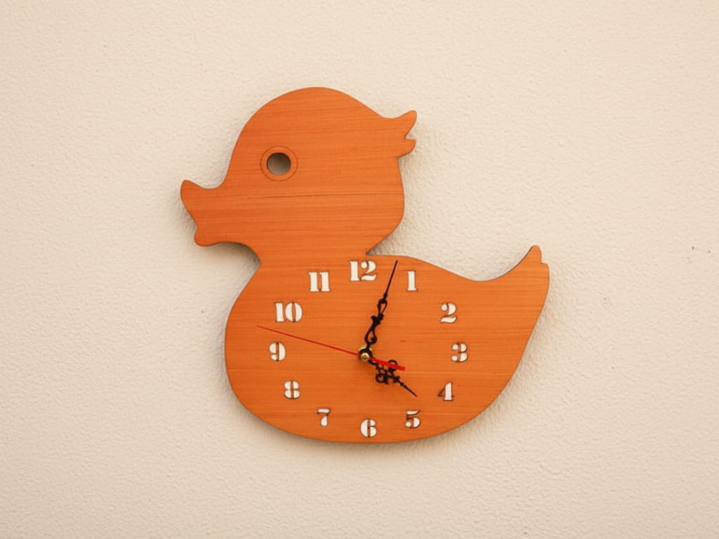 Laser Cut Duck Shaped Wooden Wall Clock for Kids Room
