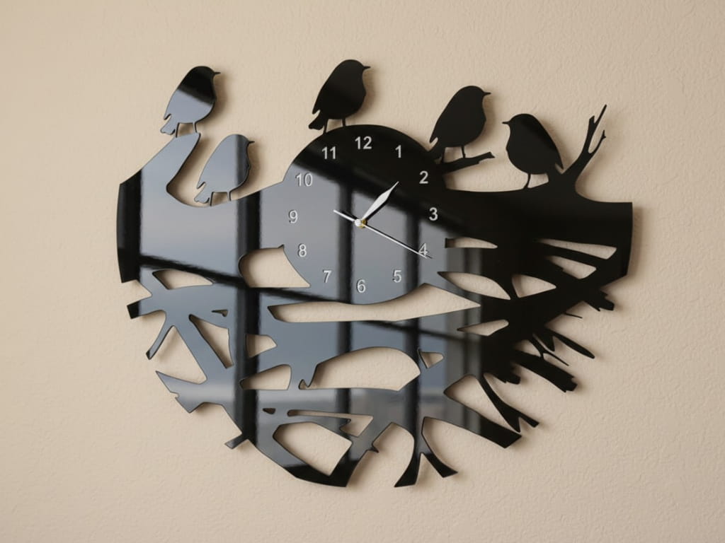 Laser-Cut Birds and Nest Wall Clock