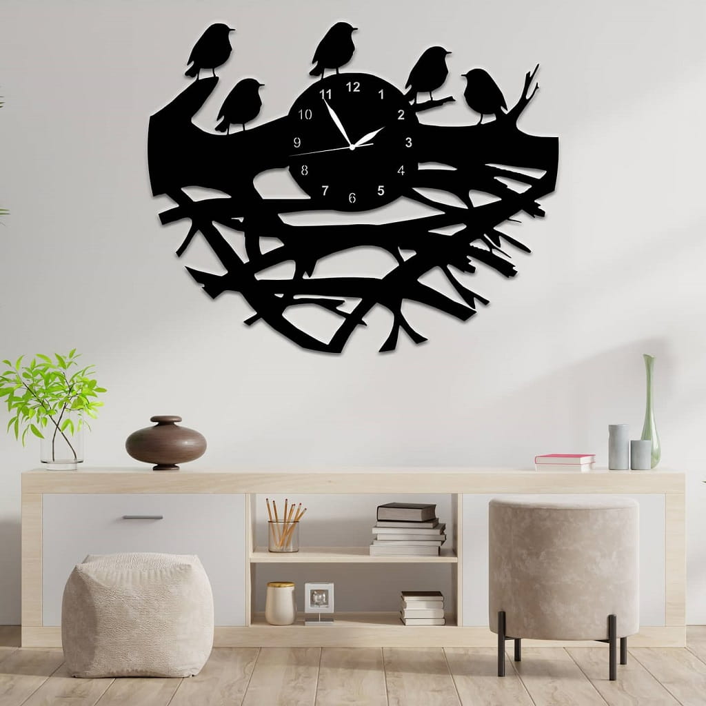 Laser-Cut Birds and Nest Wall Clock