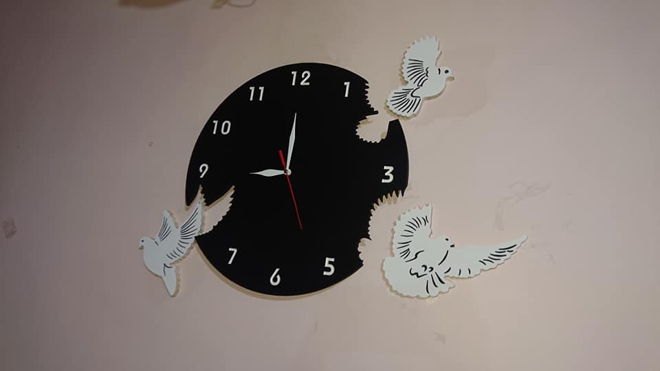 Laser Cut Wooden Flying Pigeon Wall Clock