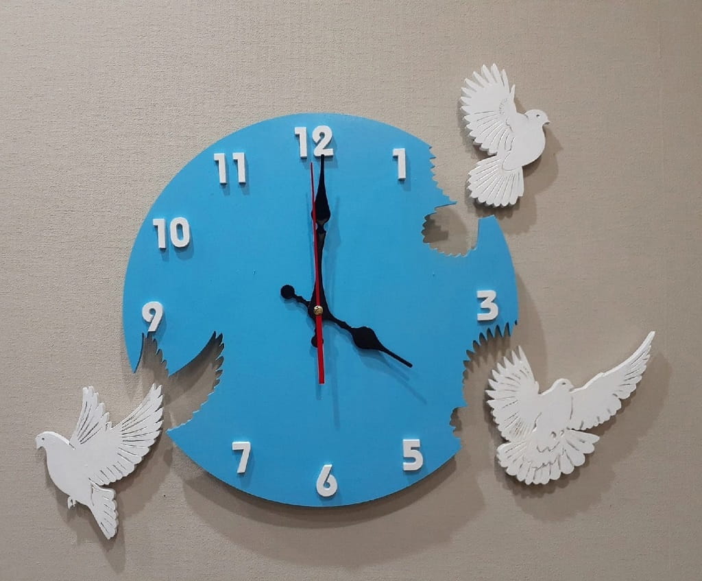 Laser Cut Wooden Flying Pigeon Wall Clock