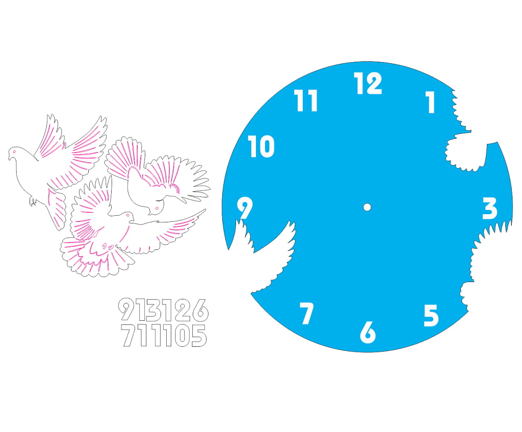 Laser Cut Wooden Flying Pigeon Wall Clock