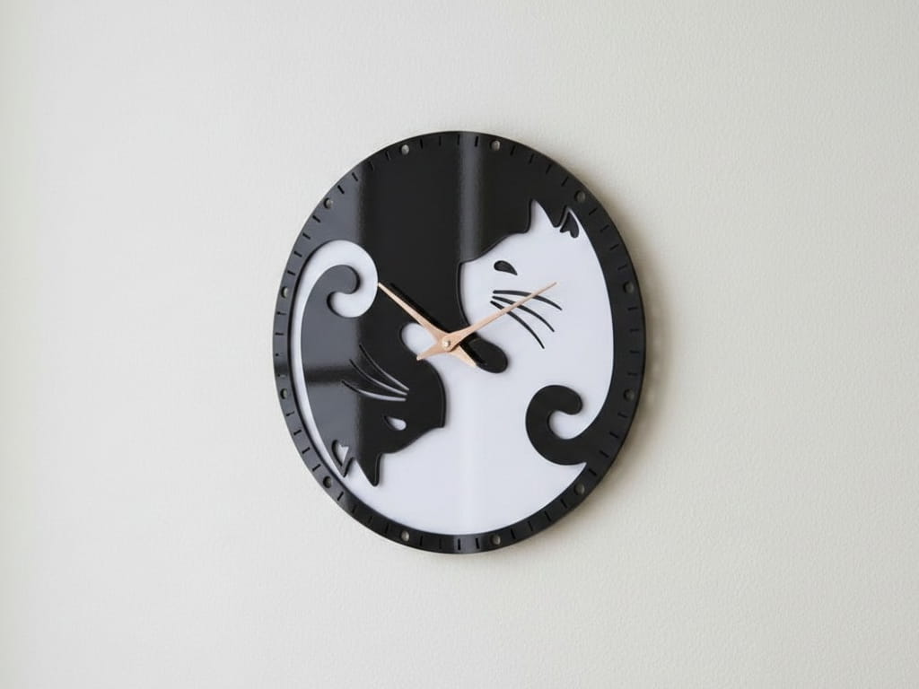 Laser Cut Modern Decorative Yin Yang Cats Wall Clock