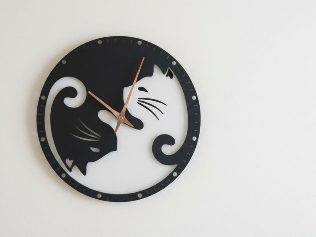 Laser Cut Modern Decorative Yin Yang Cats Wall Clock