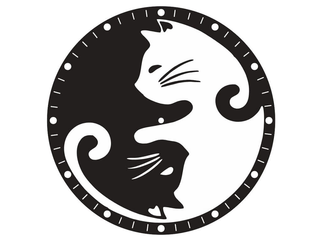 Laser Cut Modern Decorative Yin Yang Cats Wall Clock