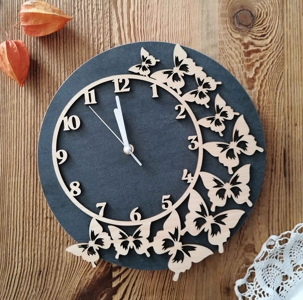 Laser Cut Decorative Wooden Butterflies Wall Clock