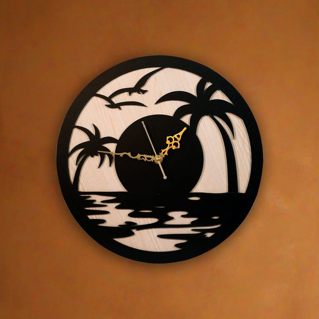 Laser Cut Beach Wall Clock Double Layer Design CDR SVG File Free ...