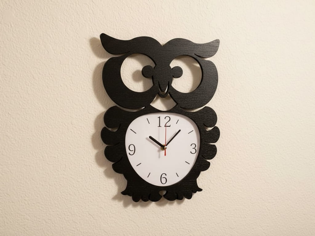 Laser Cut Owl Shaped Wall Clock for Kids Room