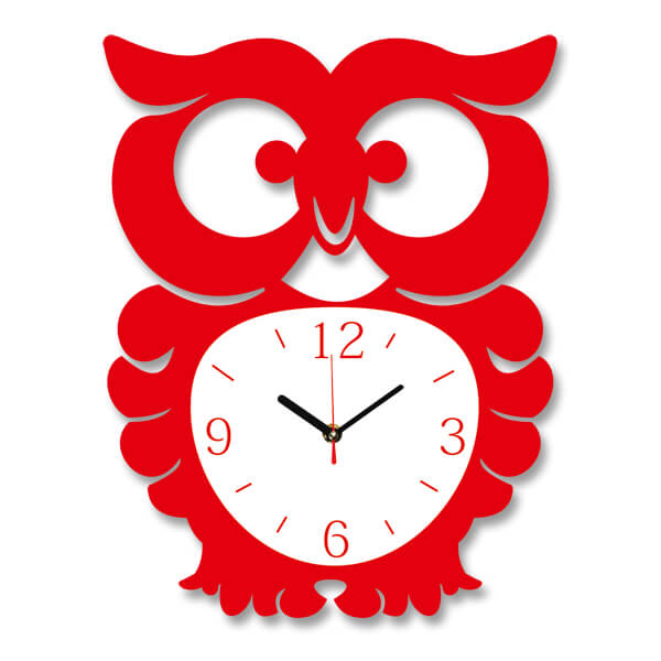 Laser Cut Owl Shaped Wall Clock for Kids Room