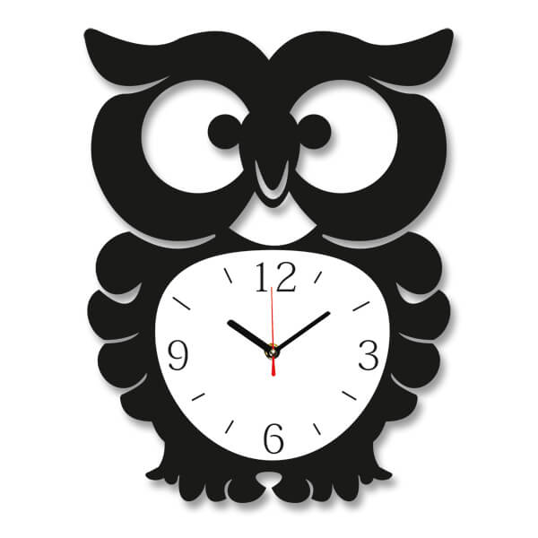 Laser Cut Owl Shaped Wall Clock for Kids Room