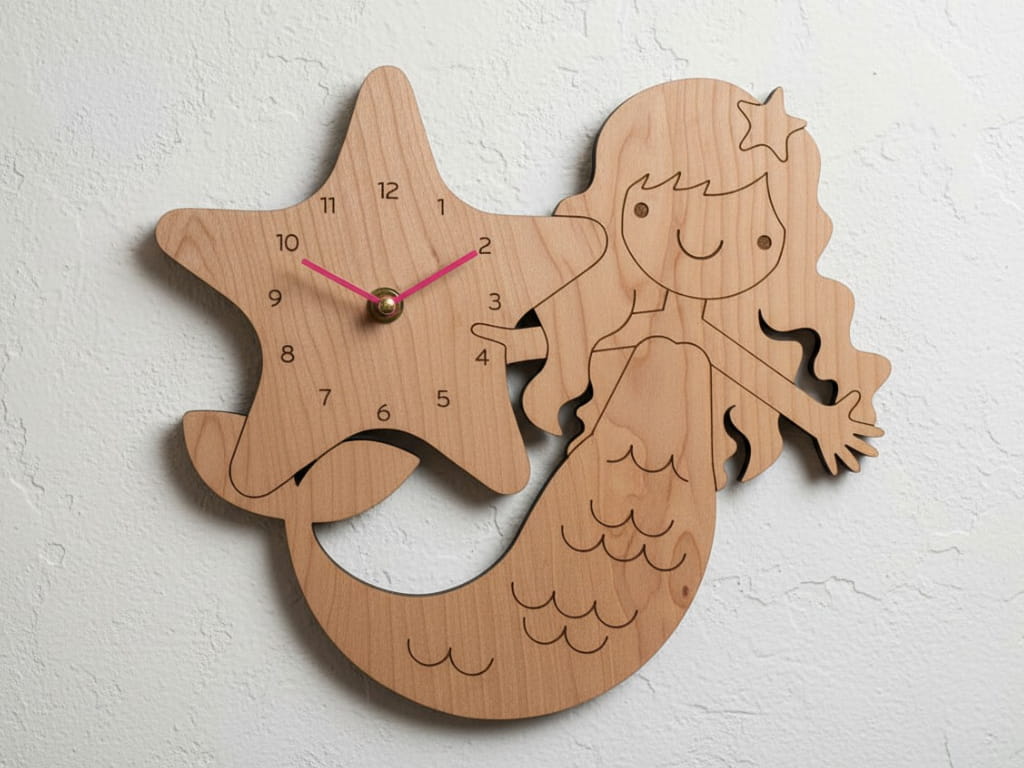 Laser Cut Wooden Mermaid Wall Clock