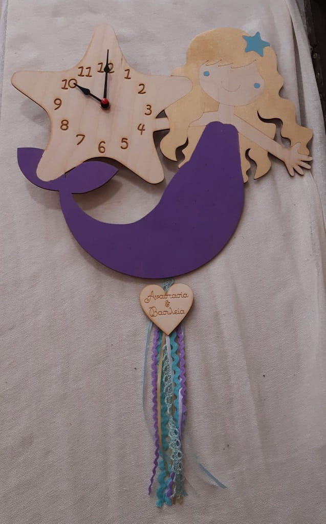 Laser Cut Wooden Mermaid Wall Clock