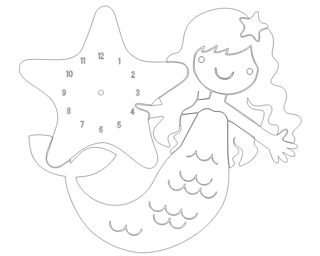 Laser Cut Wooden Mermaid Wall Clock