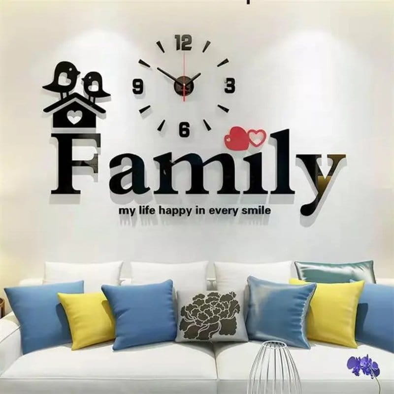 Laser Cut Family Wall Clock Creative Decor Design