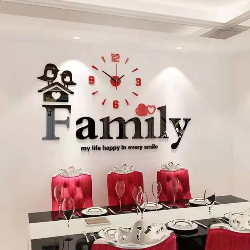 Laser Cut Family Wall Clock Creative Decor Design