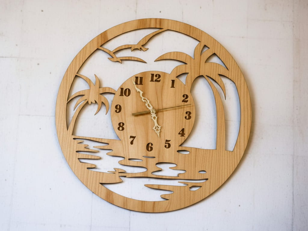 Laser Cut Beach Themed Wooden Wall Clock