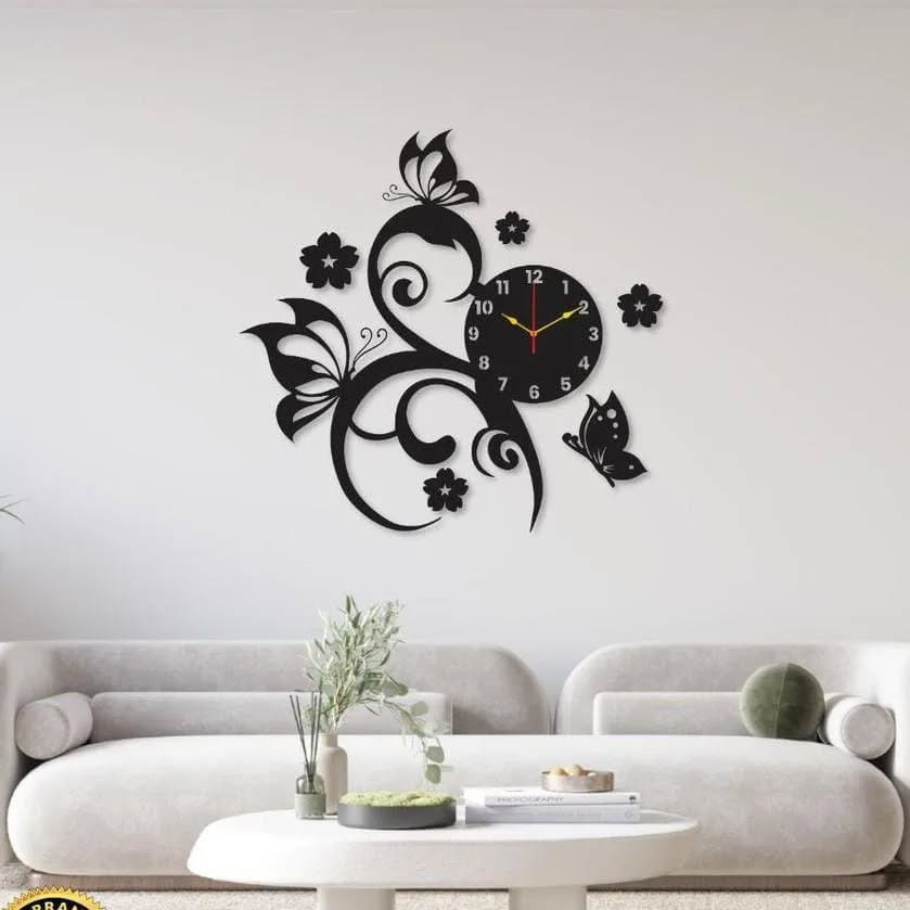 Laser Cut Butterfly and Flower Decorative Wall Clock
